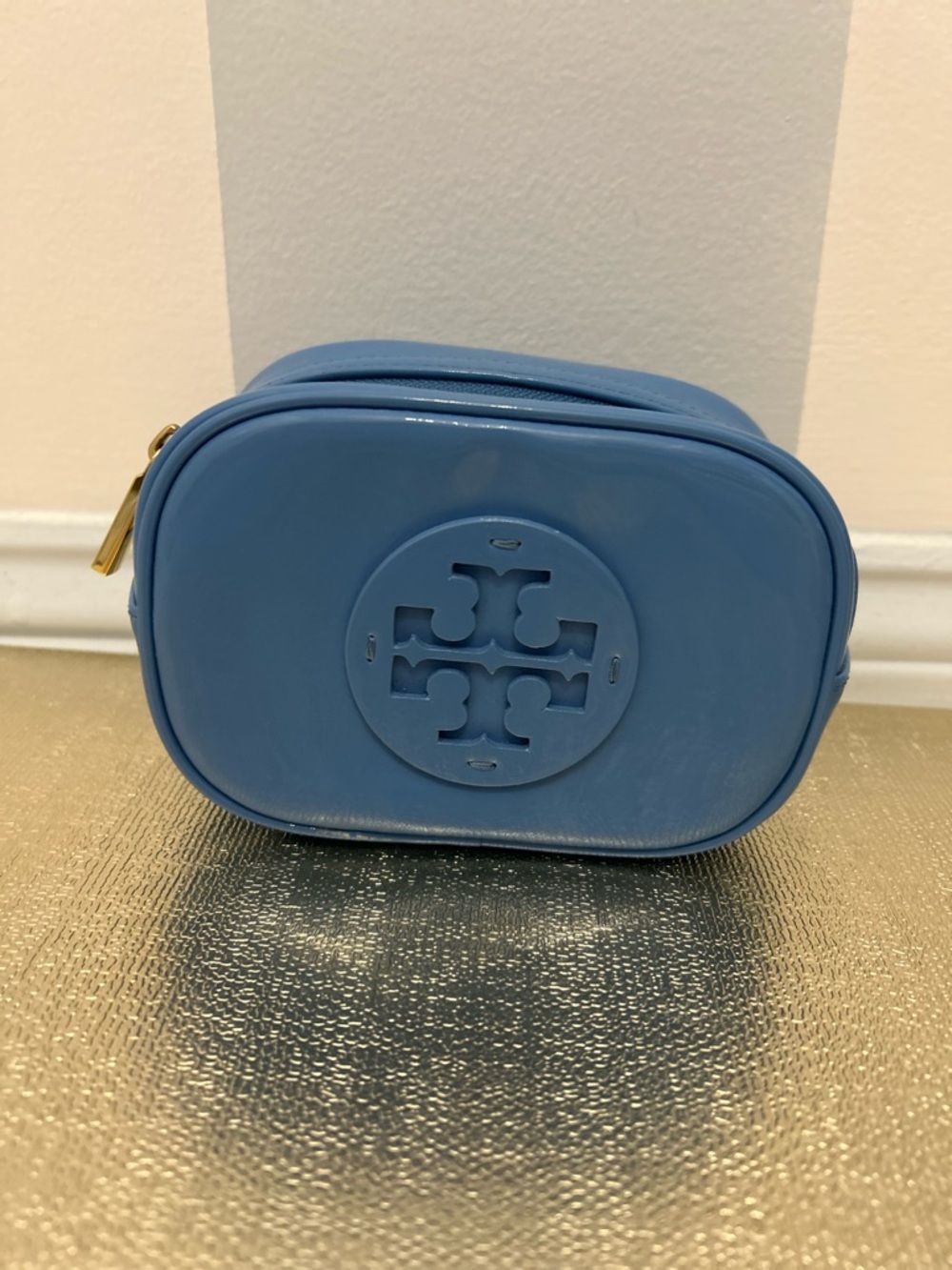 Tory Burch Dark Periwinkle Blue Mini Zip Accessory Bag